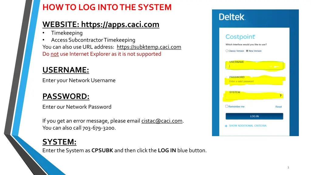 how to log into the system