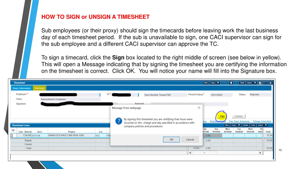 how to sign or unsign a timesheet