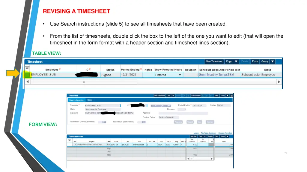 revising a timesheet