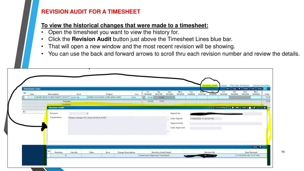 revision audit for a timesheet