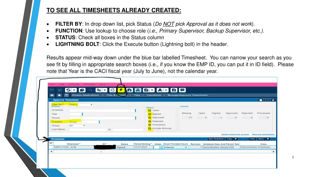 to see all timesheets already created