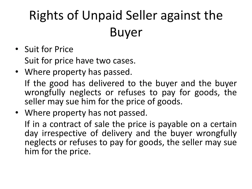 rights of unpaid seller against the buyer suit