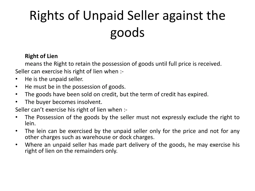 rights of unpaid seller against the goods