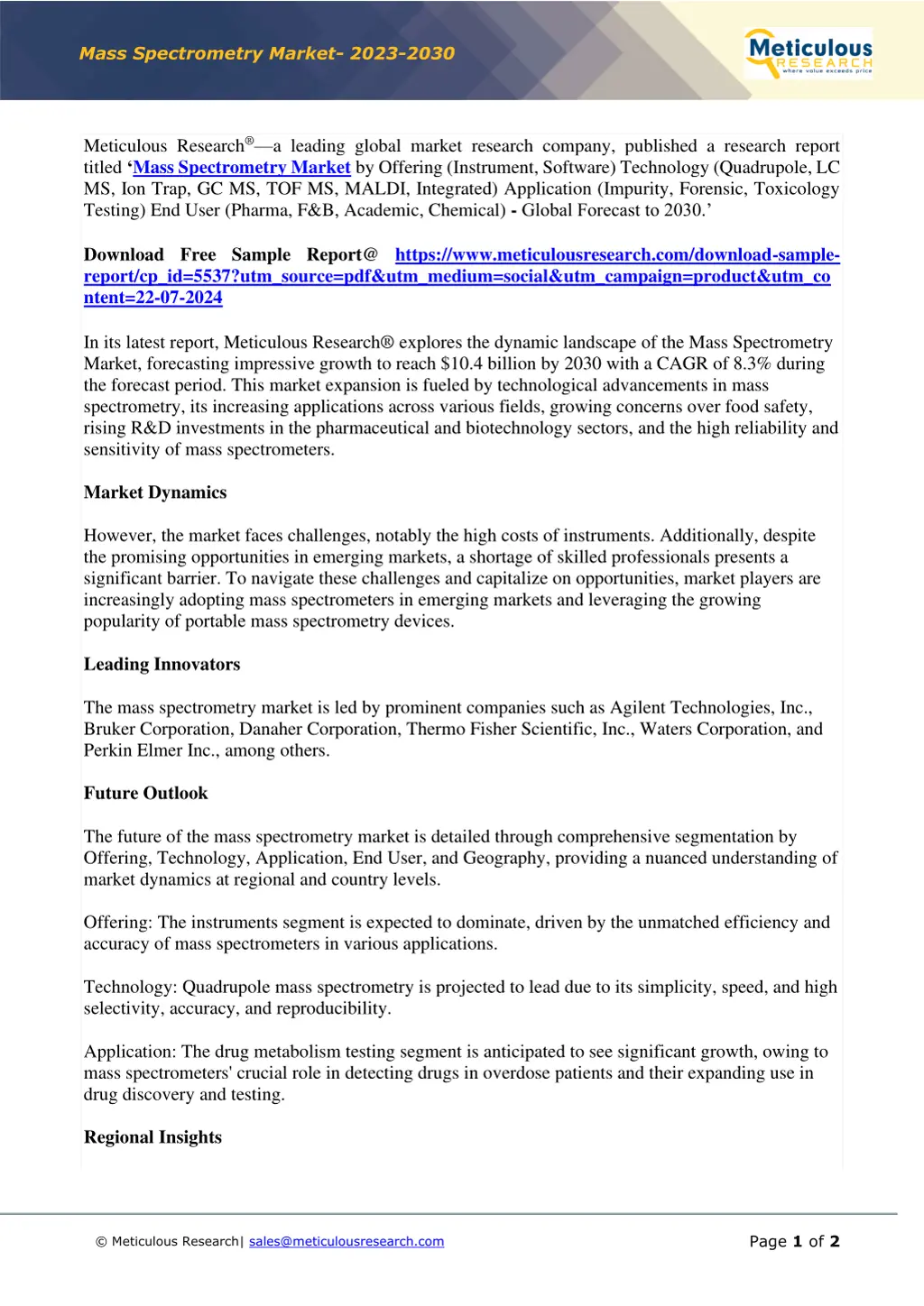 mass spectrometry market 2023 2030