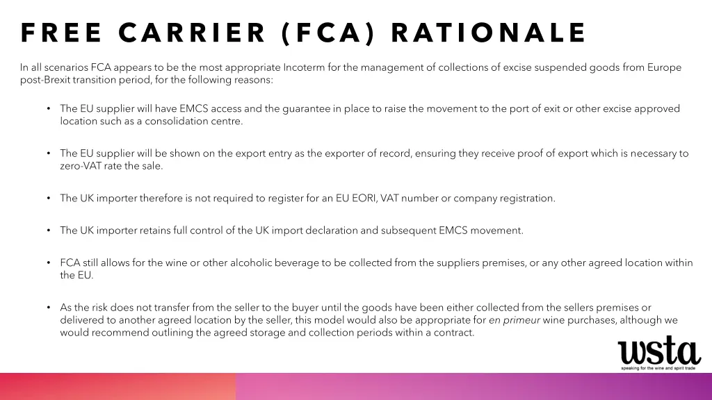 free carrier fca rationale