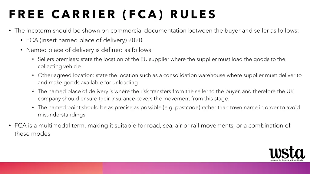 free carrier fca rules