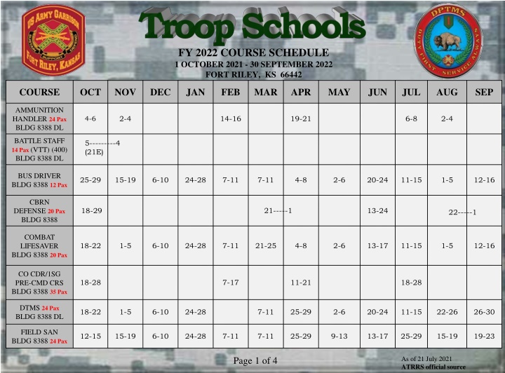 fy 2022 course schedule 1 october 2021