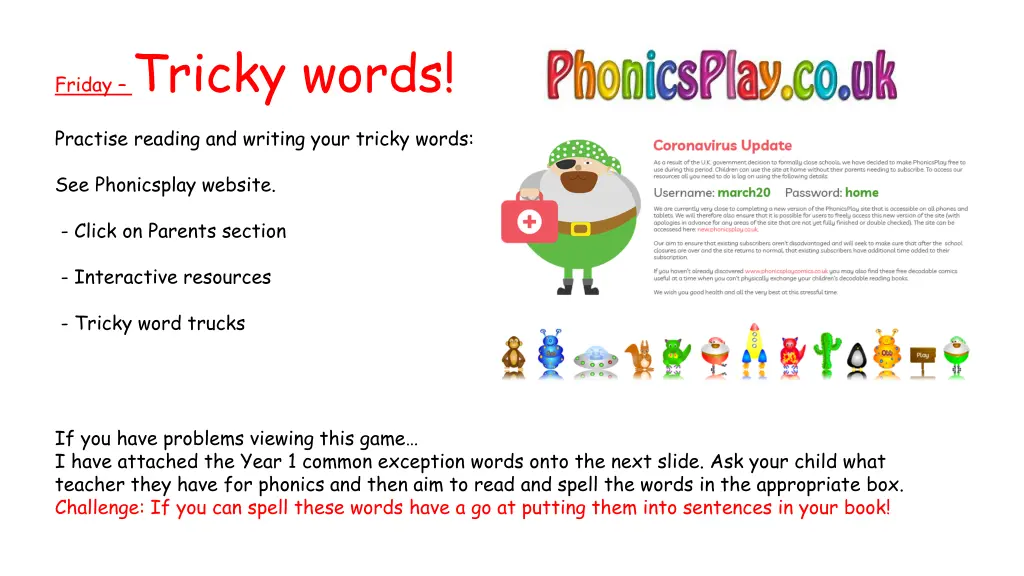 friday tricky words