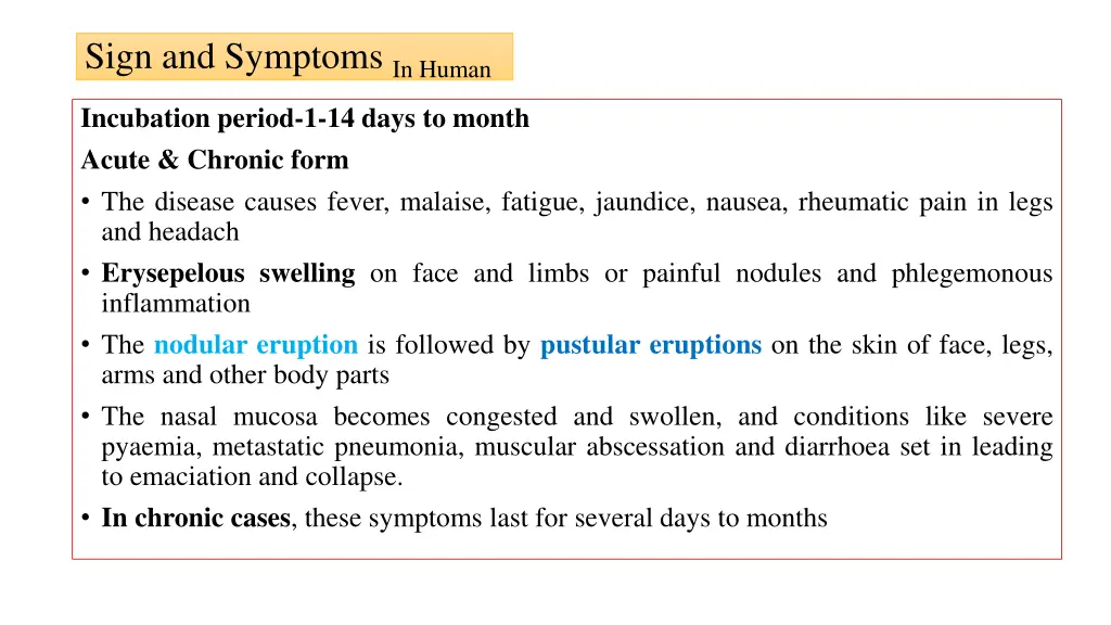 sign and symptoms in human