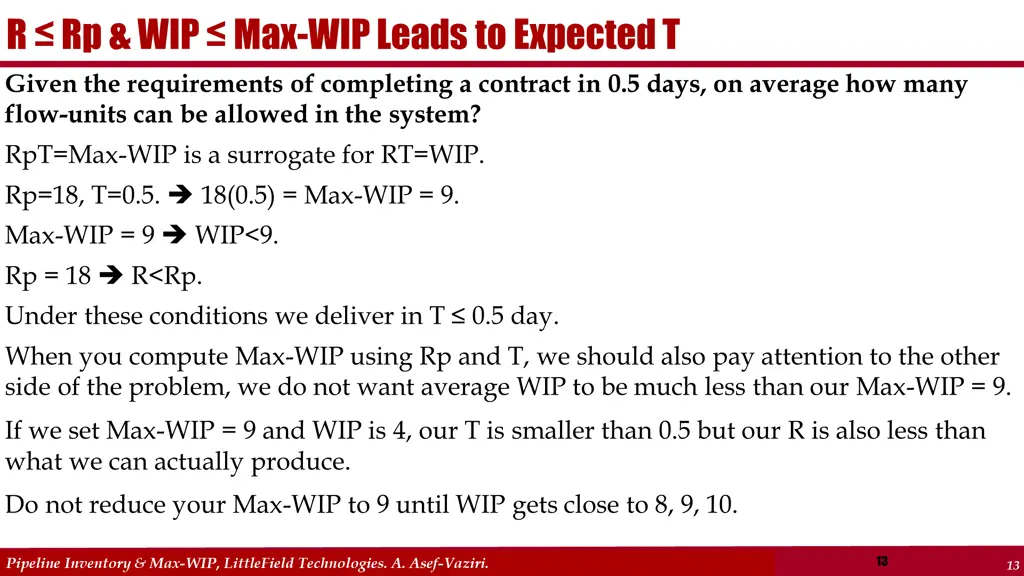 r rp wip max wip leads to expected t given