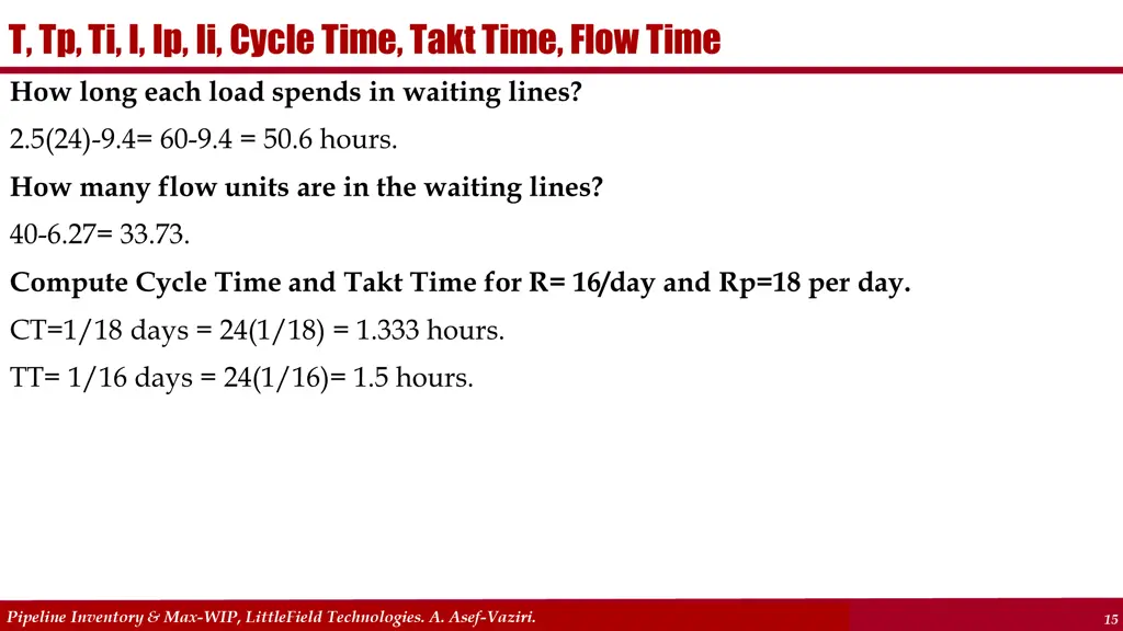 t tp ti i ip ii cycle time takt time flow time