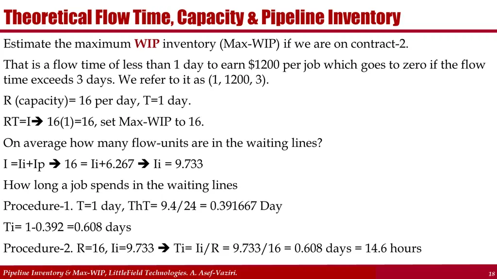 theoretical flow time capacity pipeline inventory