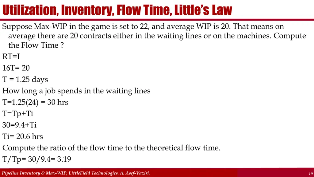 utilization inventory flow time little