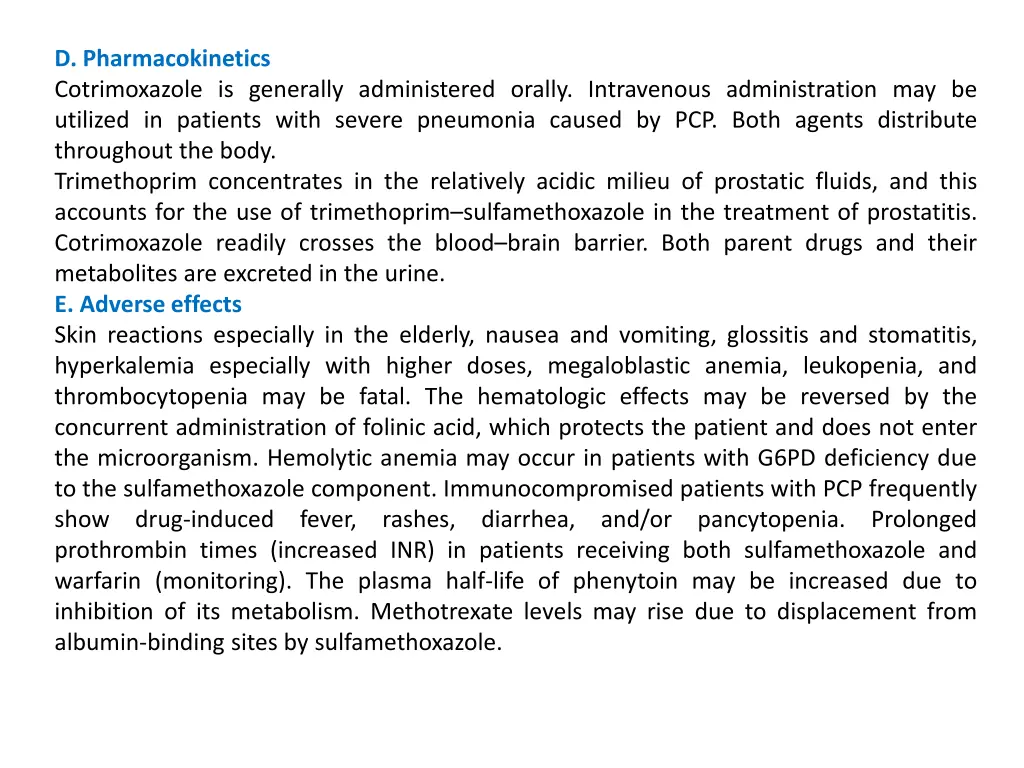 d pharmacokinetics cotrimoxazole is generally