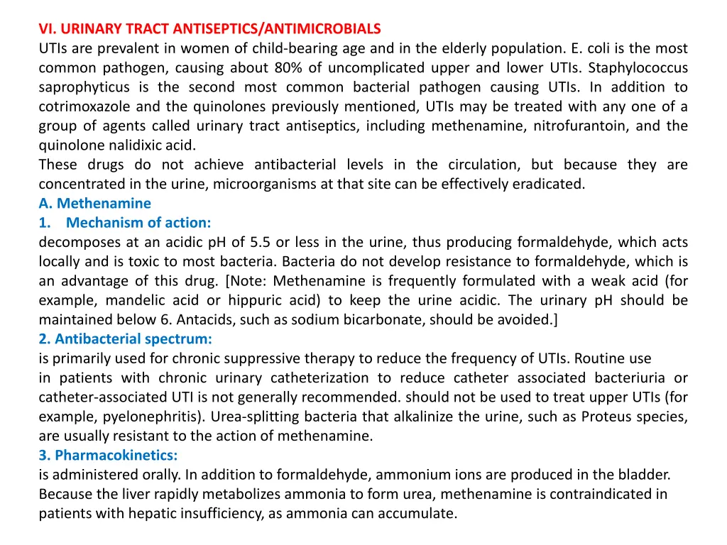 vi urinary tract antiseptics antimicrobials utis