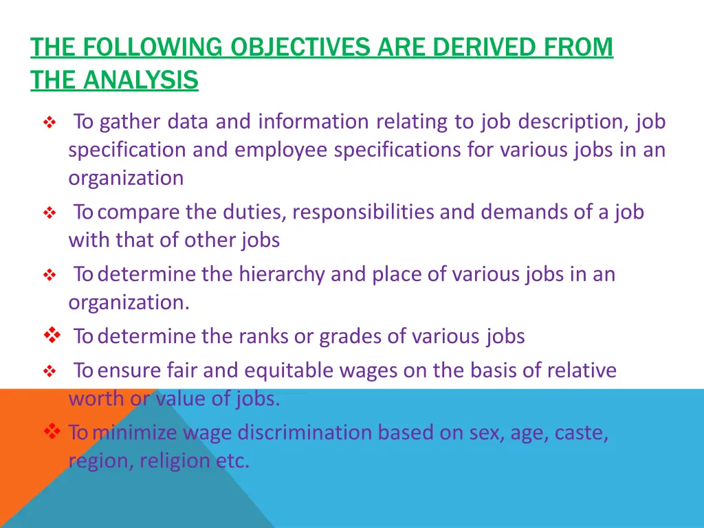 the following objectives are derived from