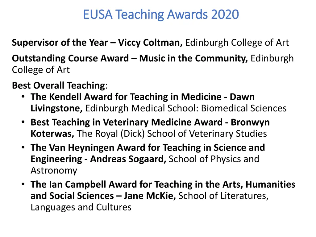 eusa teaching awards 2020 eusa teaching awards