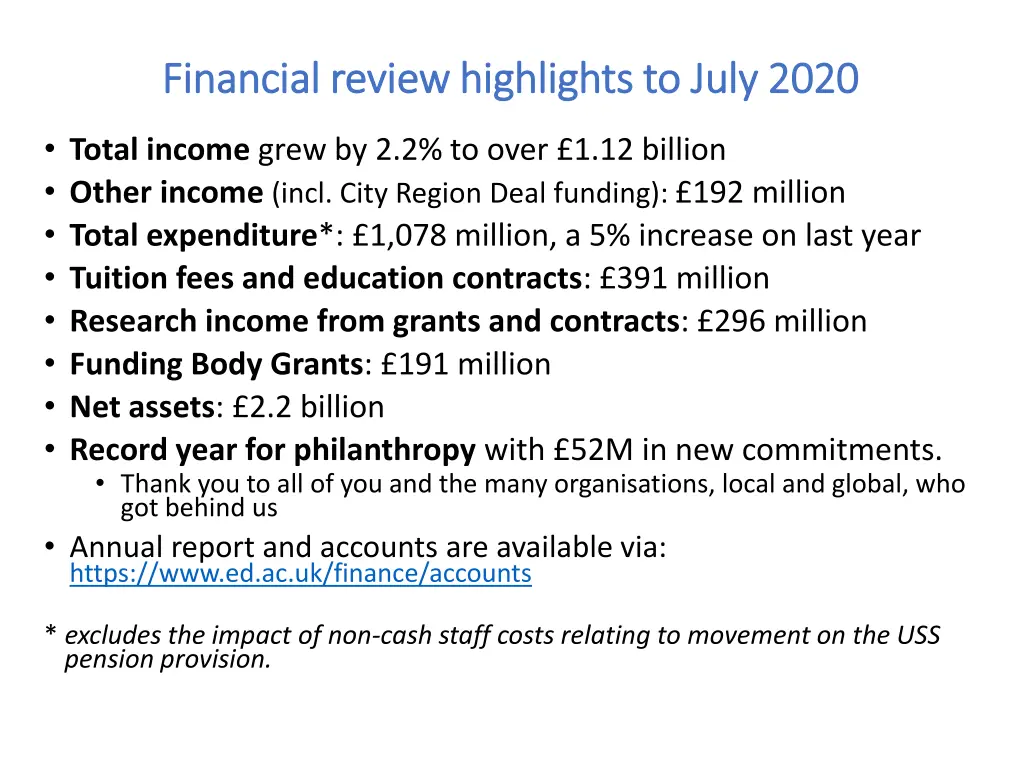 financial review highlights to july 2020