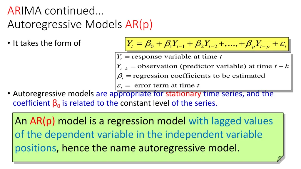 ar ima continued autoregressive models ar p