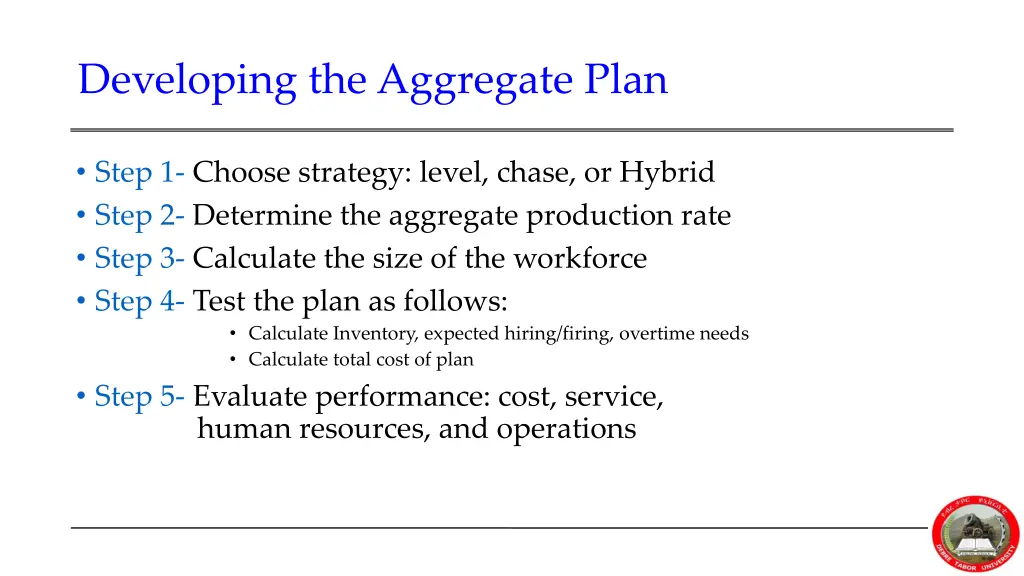 developing the aggregate plan