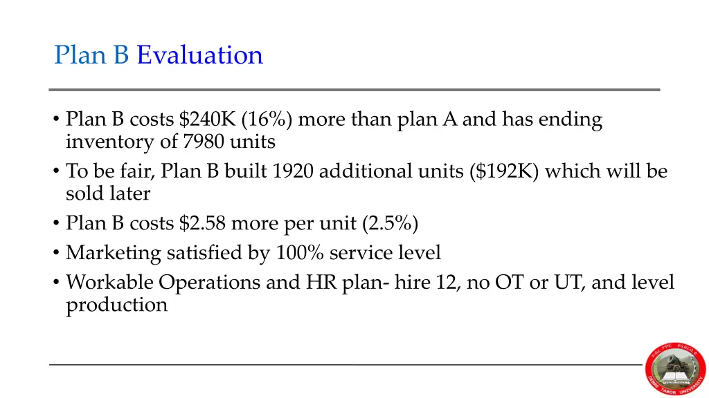 plan b evaluation