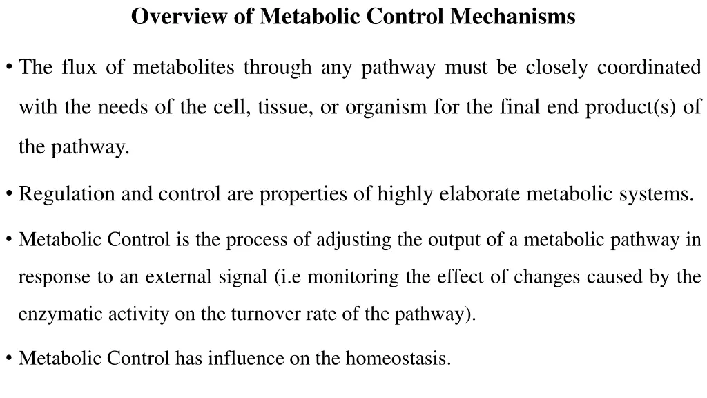 overview of metabolic control mechanisms