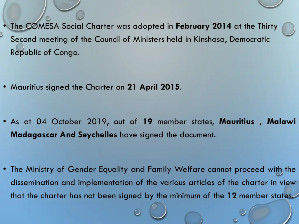 the comesa social charter was adopted in february