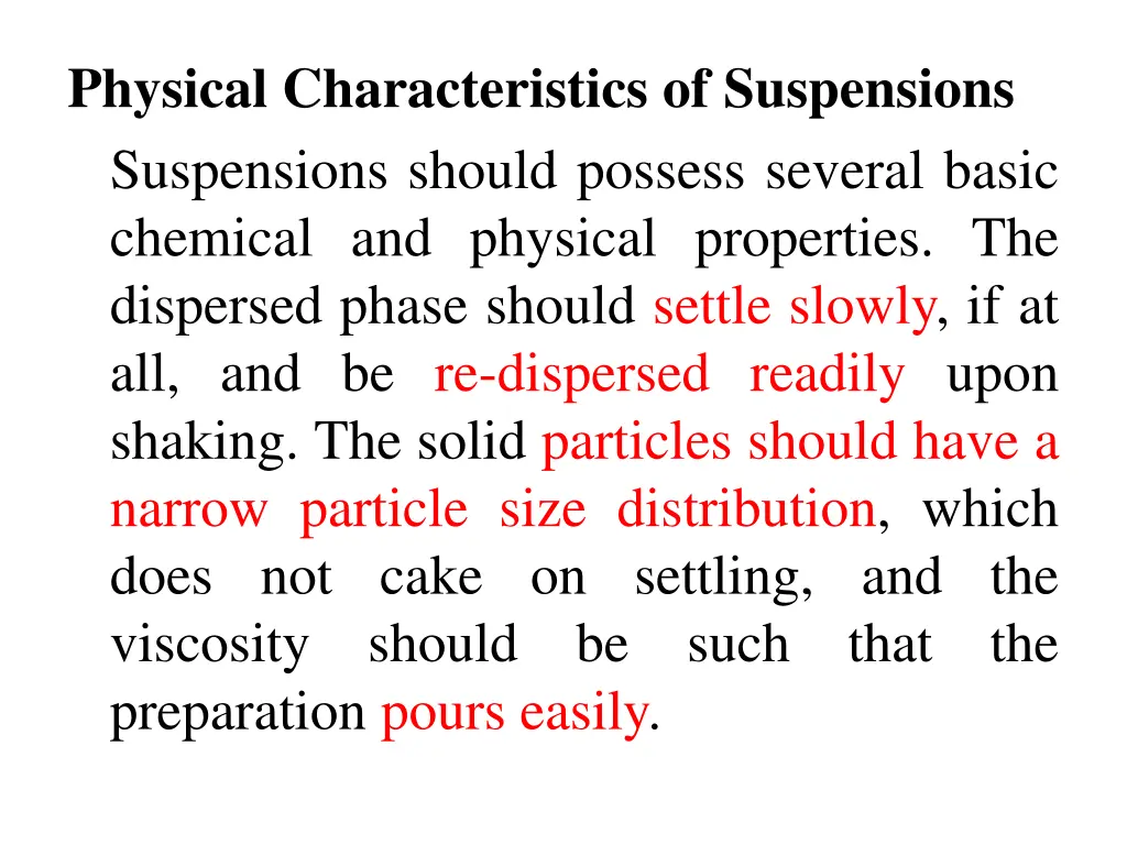 physical characteristics of suspensions