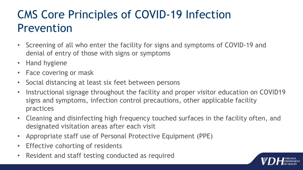 cms core principles of covid 19 infection