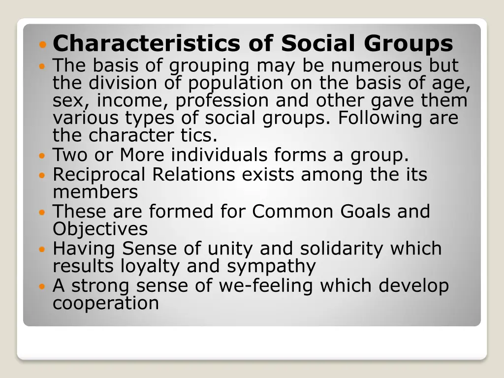 characteristics of social groups the basis