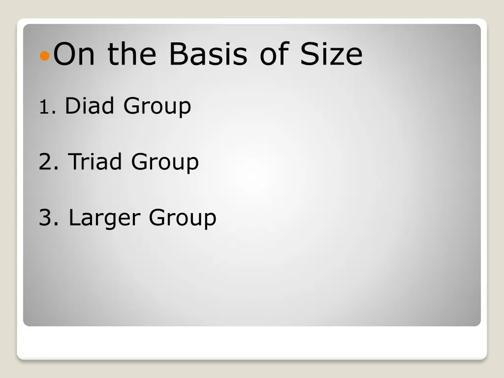 on the basis of size