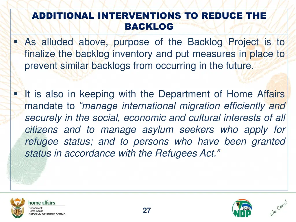 additional interventions to reduce the backlog