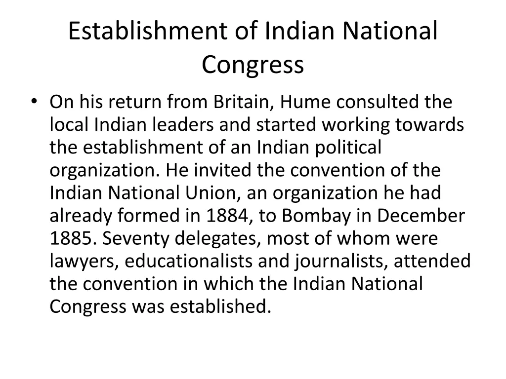 establishment of indian national congress