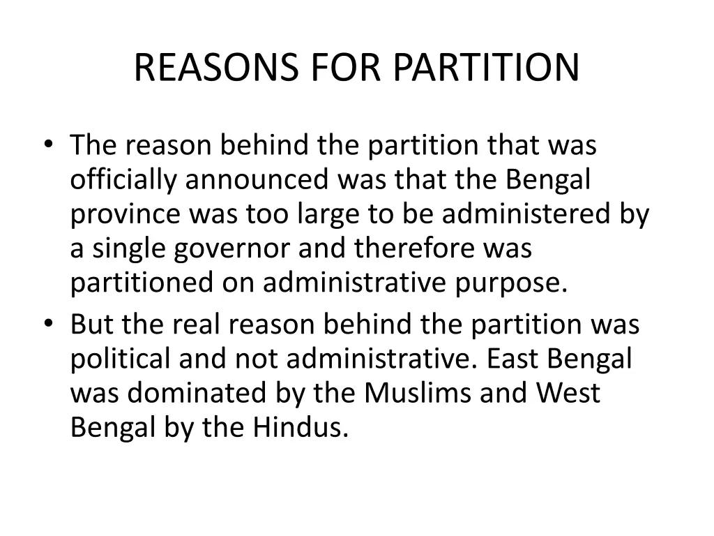 reasons for partition