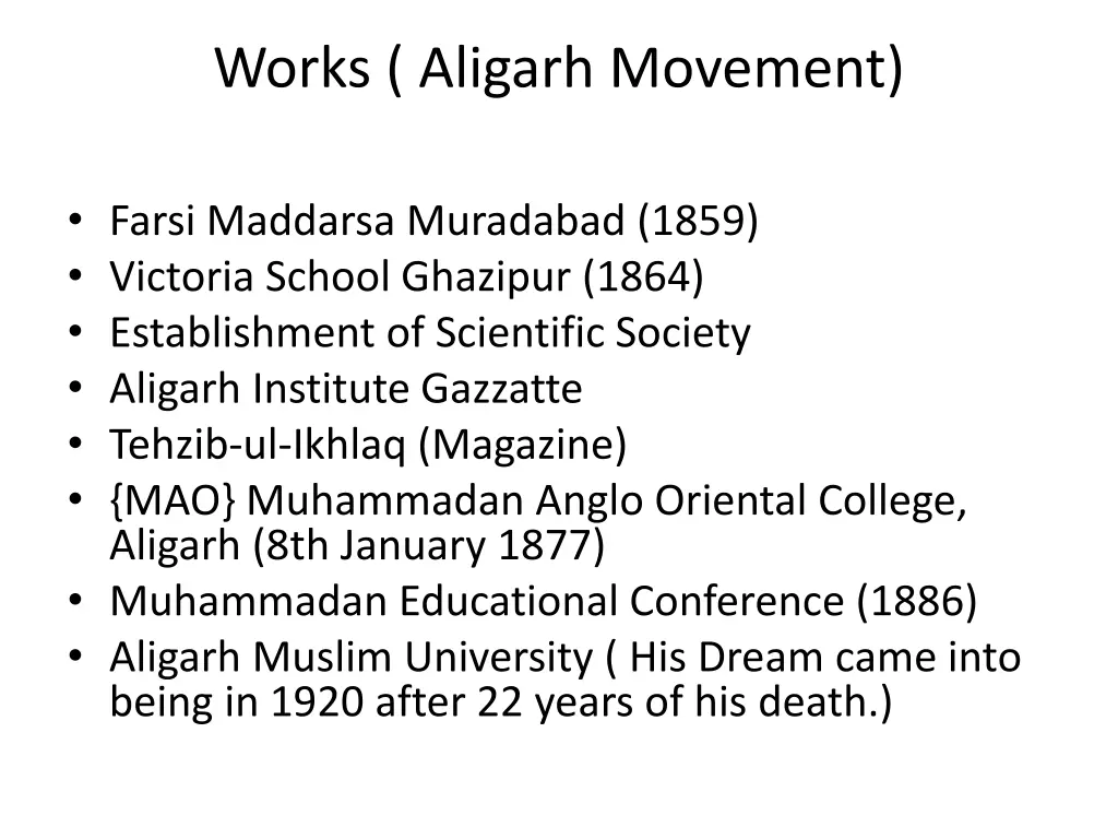 works aligarh movement