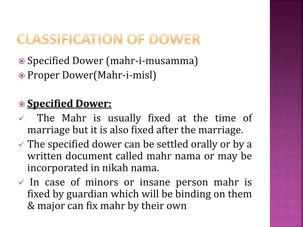 classification of dower