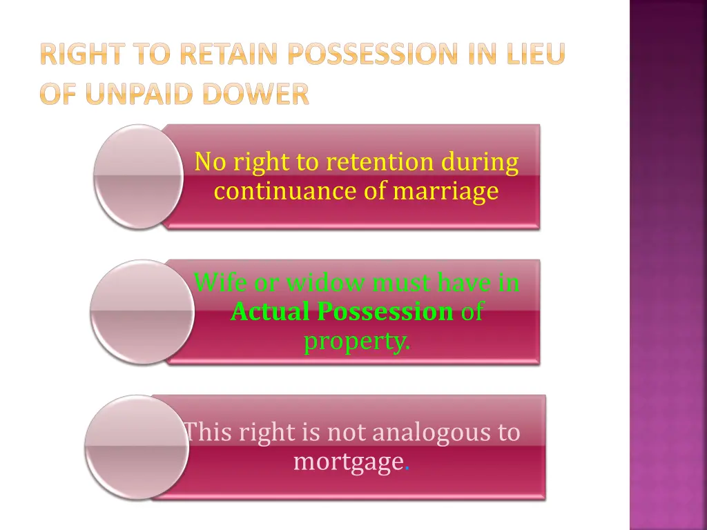 right to retain possession in lieu of unpaid dower