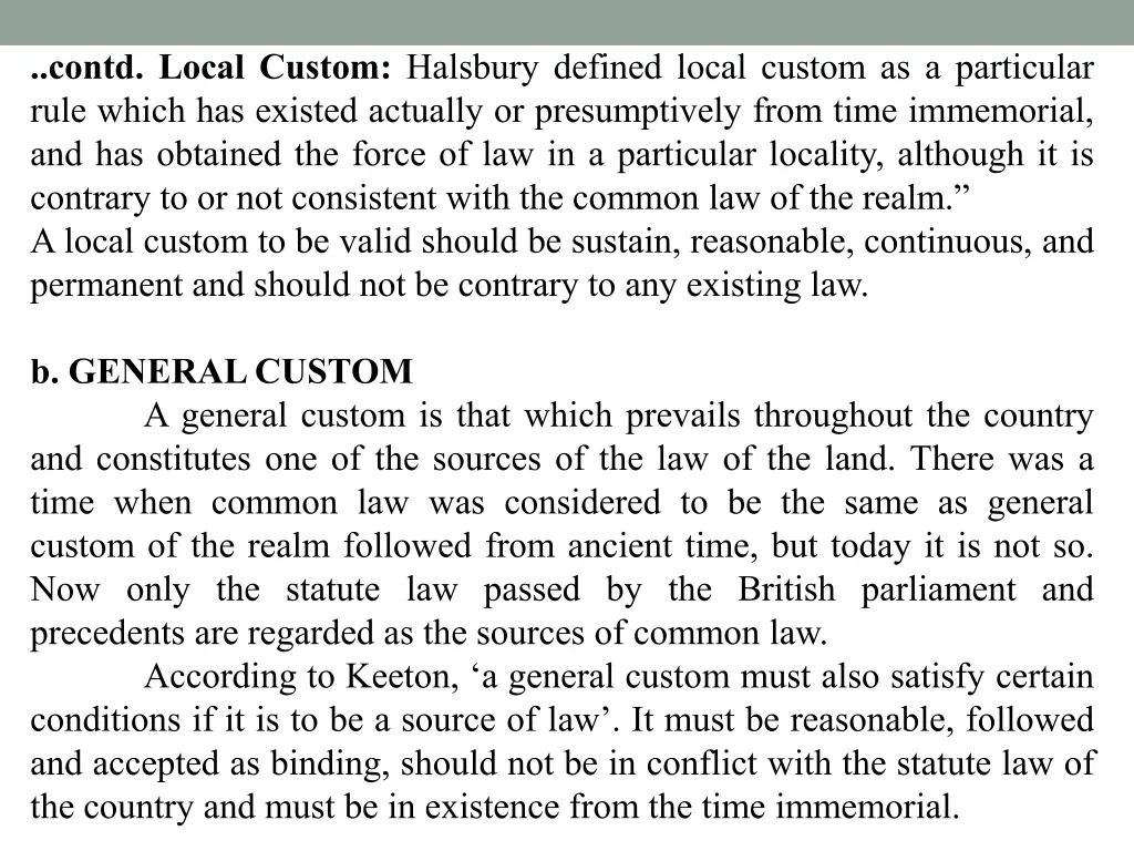 contd local custom halsbury defined local custom