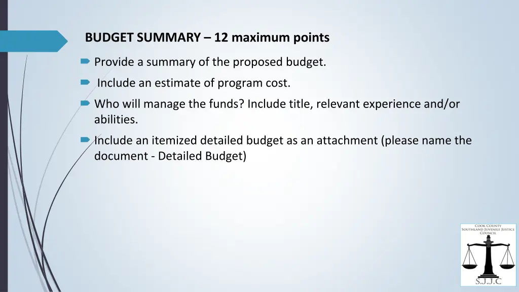 budget summary 12 maximum points