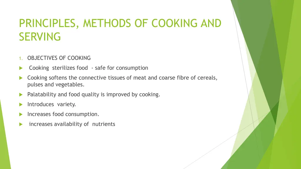 principles methods of cooking and serving