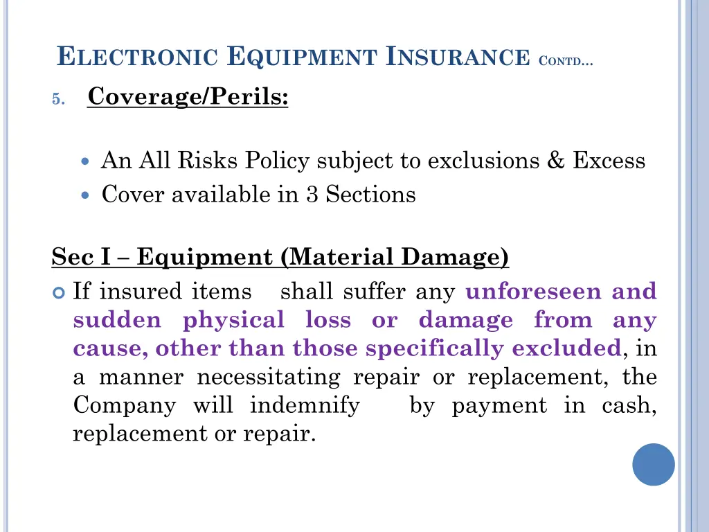 e lectronic e quipment i nsurance c ontd coverage