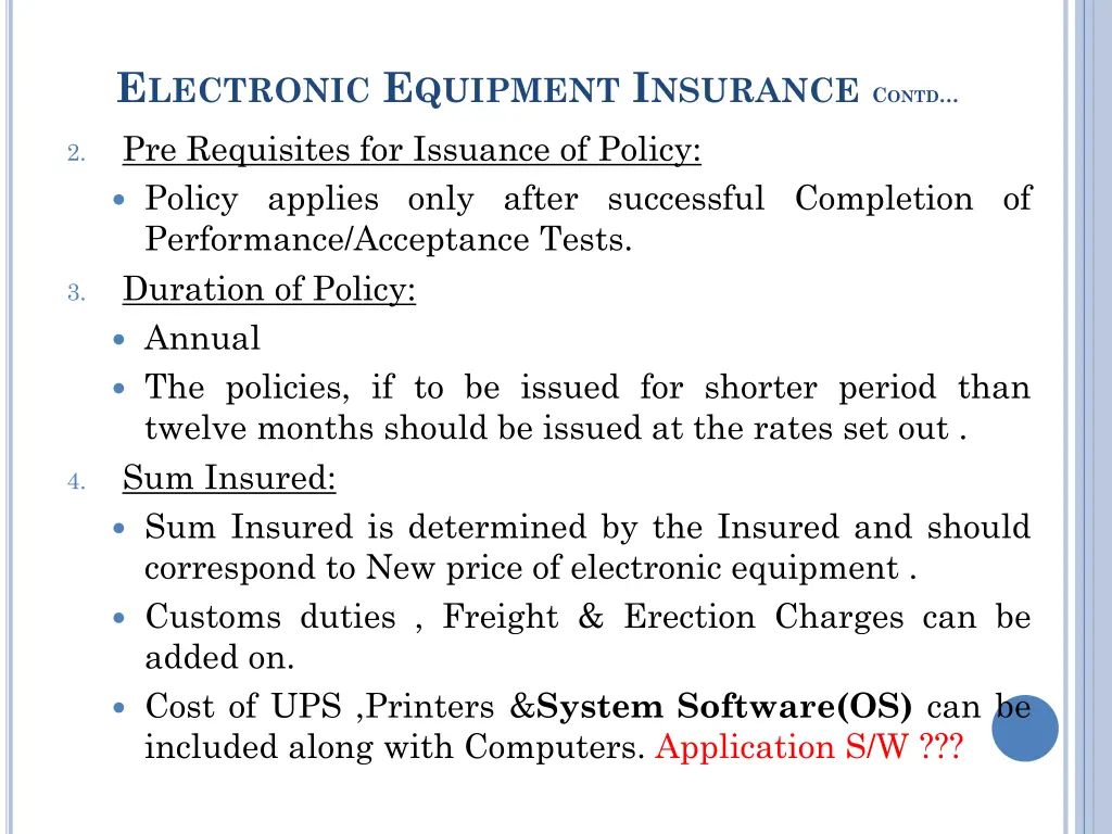 e lectronic e quipment i nsurance c ontd