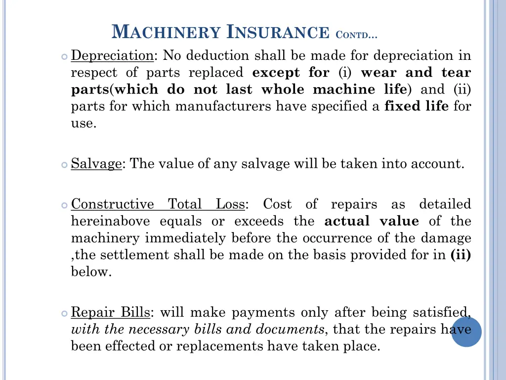 m achinery i nsurance c ontd depreciation