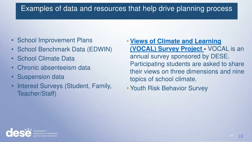 examples of data and resources that help drive