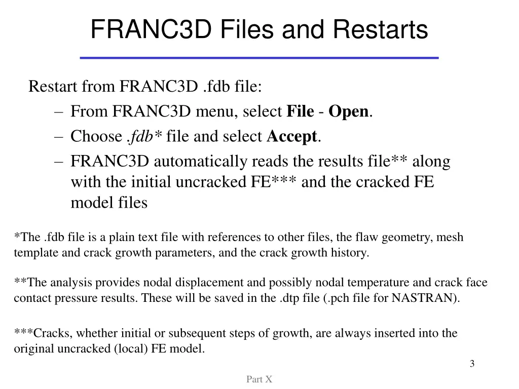 franc3d files and restarts