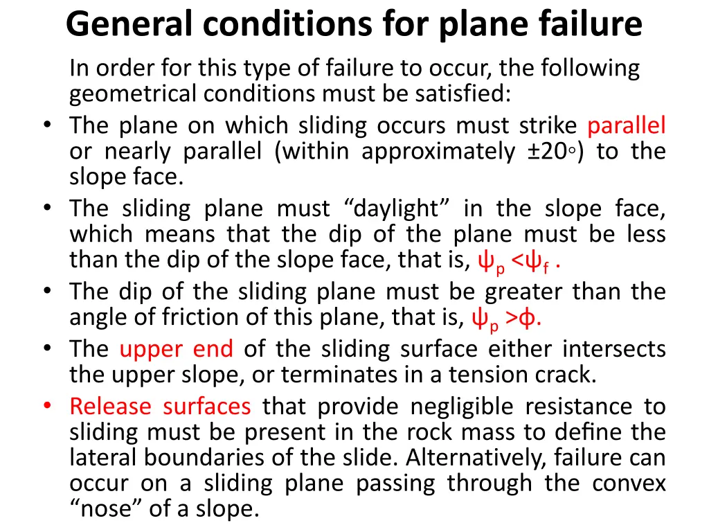 general conditions for plane failure in order