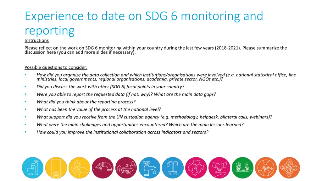 experience to date on sdg 6 monitoring