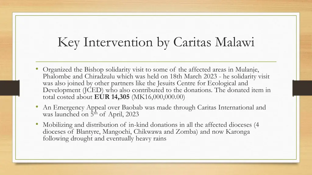 key intervention by caritas malawi