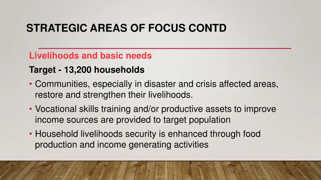 strategic areas of focus contd