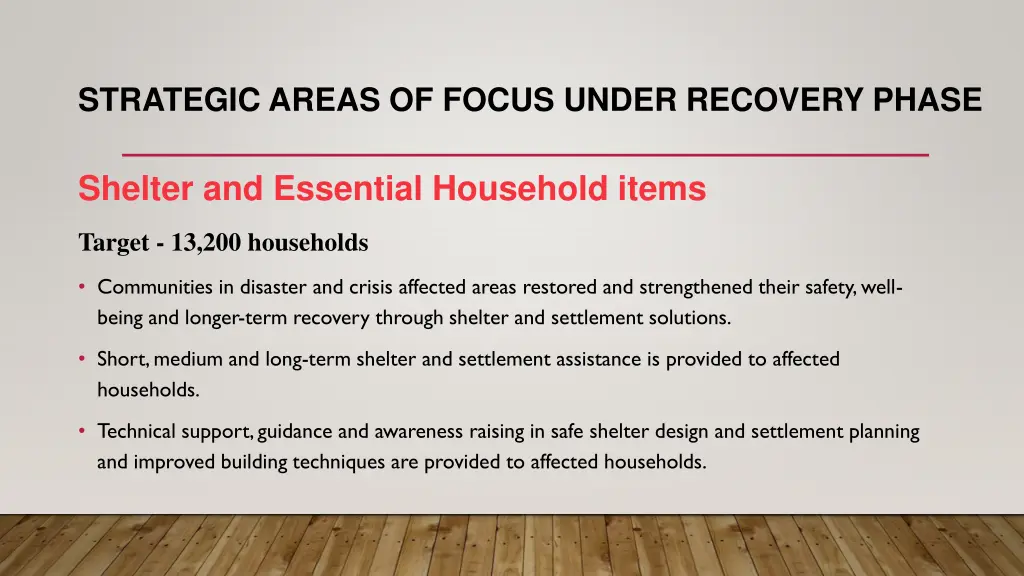 strategic areas of focus under recovery phase